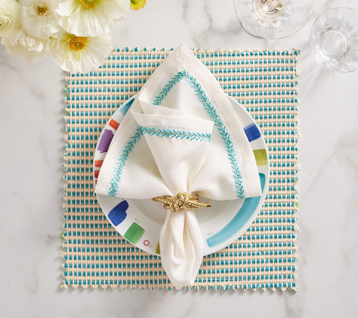 Duet Placemats in Blue & Green Set of 4 by Kim Seybert at Fig Linens and Home - View 101