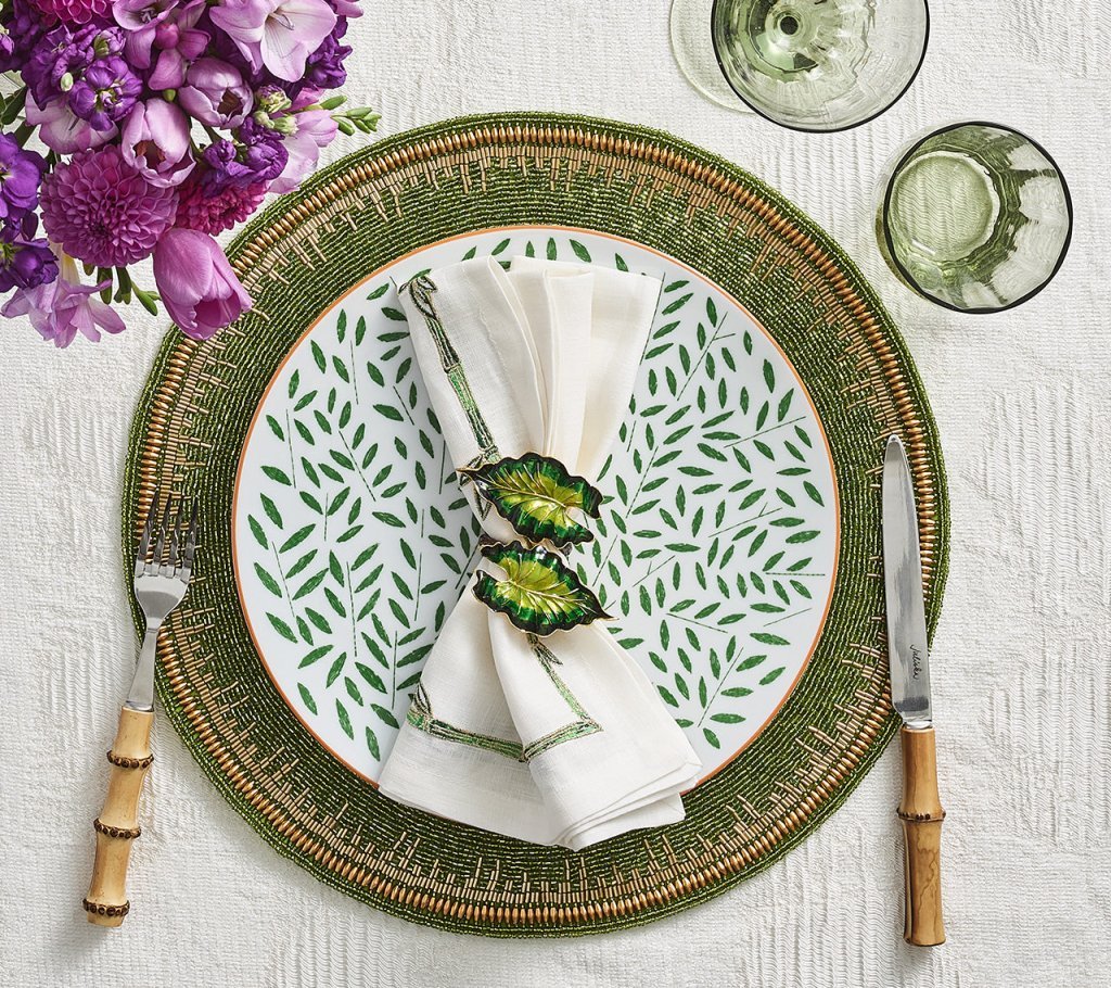 Enamor Placemat in Green & Gold Set of 4 by Kim Seybert at Fig Linens and Home - Lifestyle 5