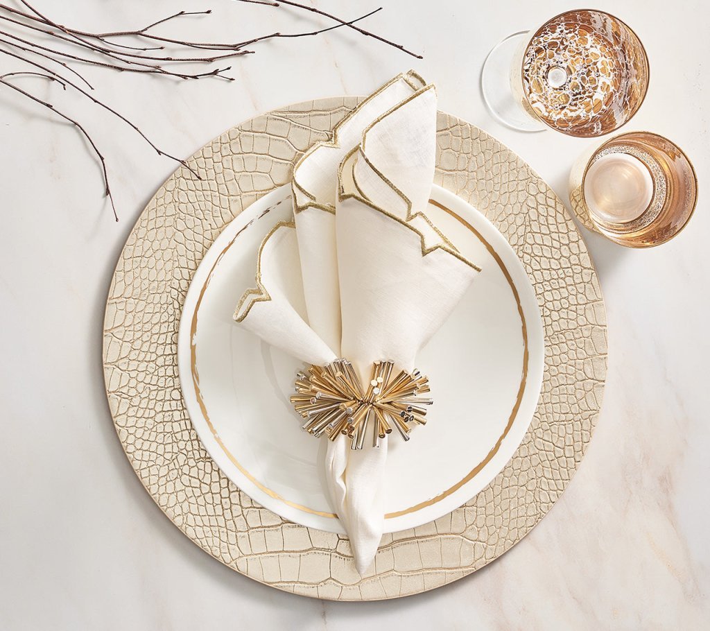 Fringe Napkin Ring in Gold & Silver Set of 4 by Kim Seybert at Fig Linens and Home - Lifestyle 4