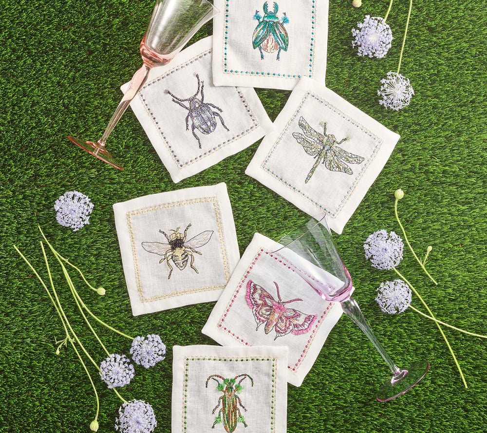 Garden Party Cocktail Napkins in White & Multi Set of 6 by Kim Seybert - Lifestyle 1