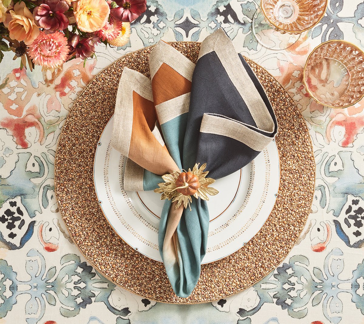 Gilded Gourd Napkin Ring in Multi, Set of 4 by Kim Seybert - Lifestyle - Fig Linens and Home