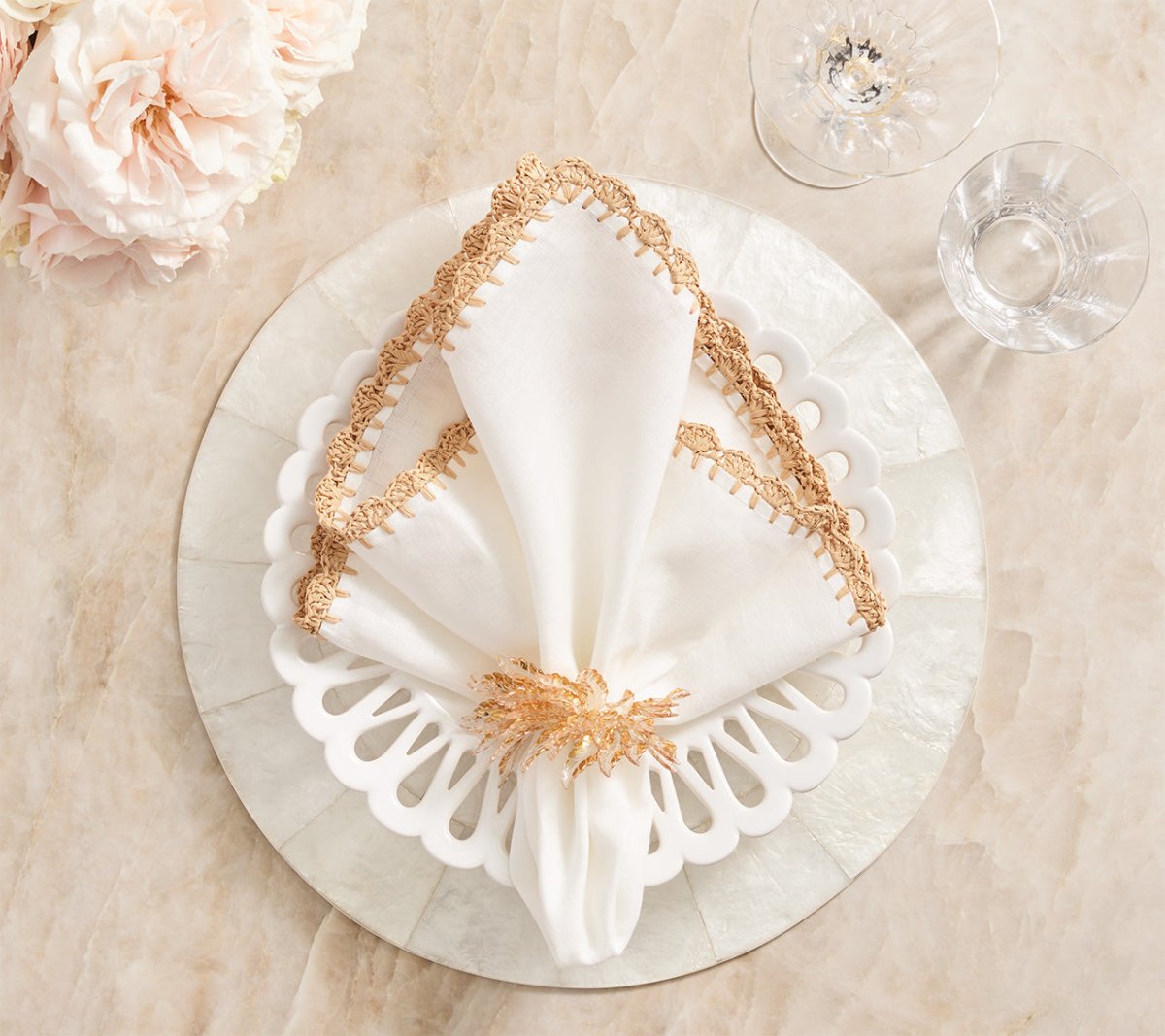 Gilded Leaves Napkin Ring in Gold Set of 4 by Kim Seybert at Fig Linens and Home 6