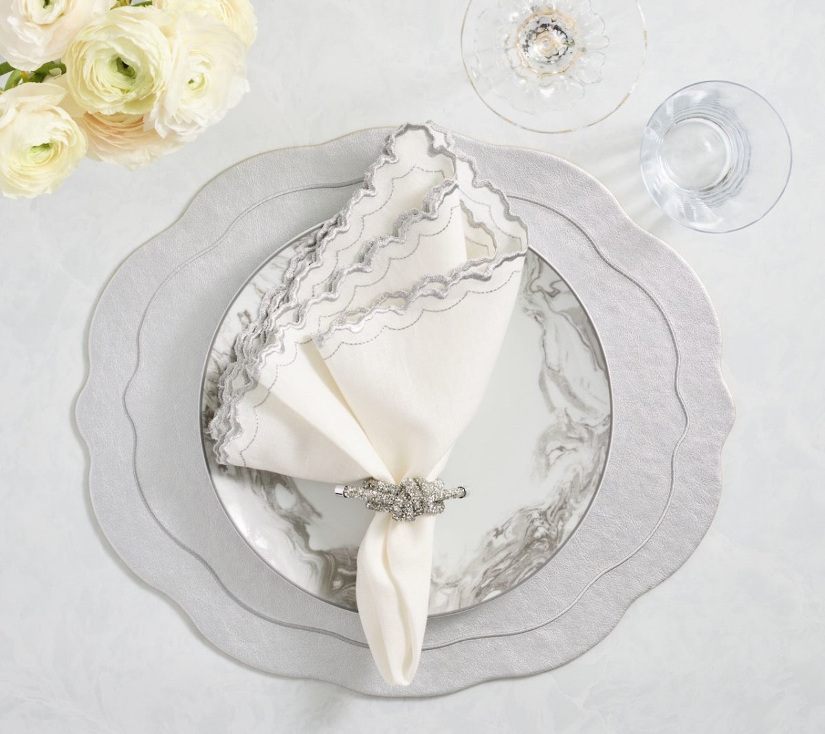 Glam Knot Napkin Ring in Silver Set of 4 by Kim Seybert at Fig Linens and Home - LIfestyle