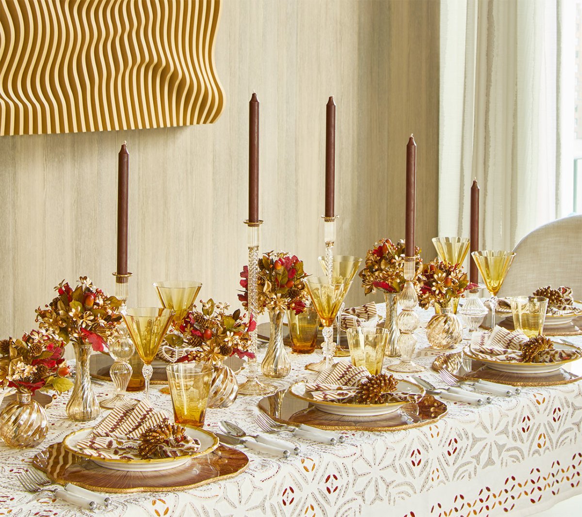 Harvest Floral Bouquet 9" Kim Seybert at Fig Linens and Home - Lifestyle on Table with Larger size