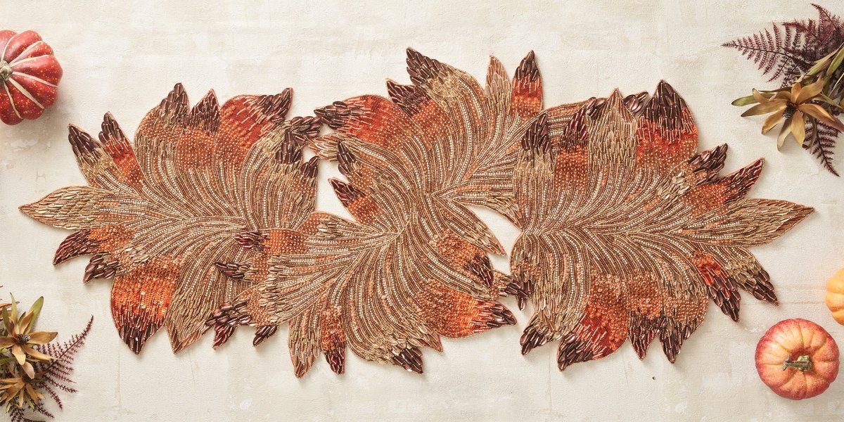 Harvest Table Table Runner in Brown & Orange Kim Seybert 3