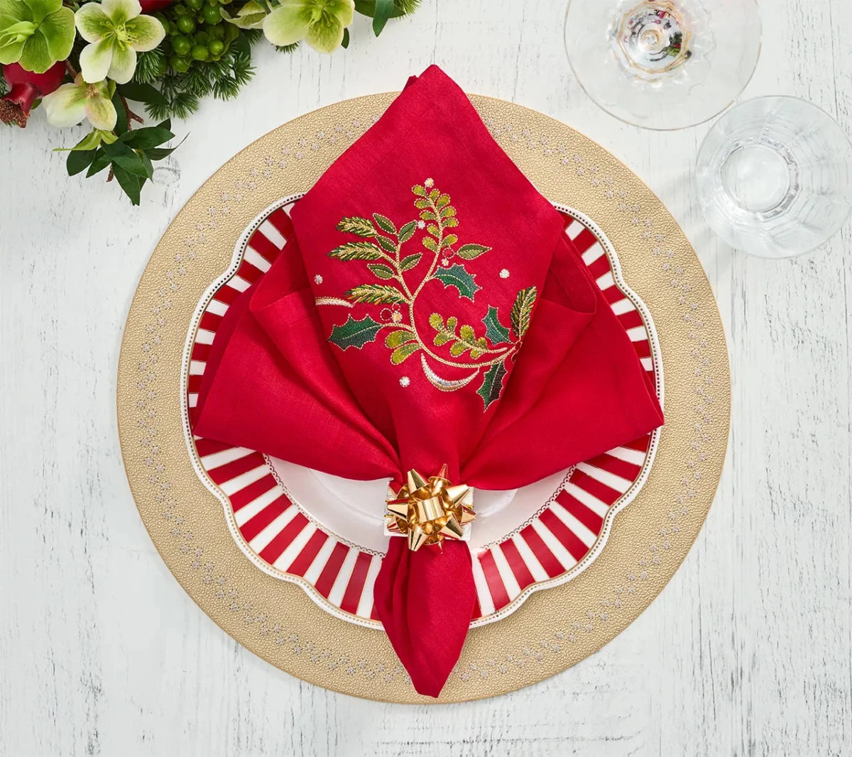 Holiday Bow Gold/Silver Napkin Ring Detail 2 | Kim Seybert at Fig Linens and Home