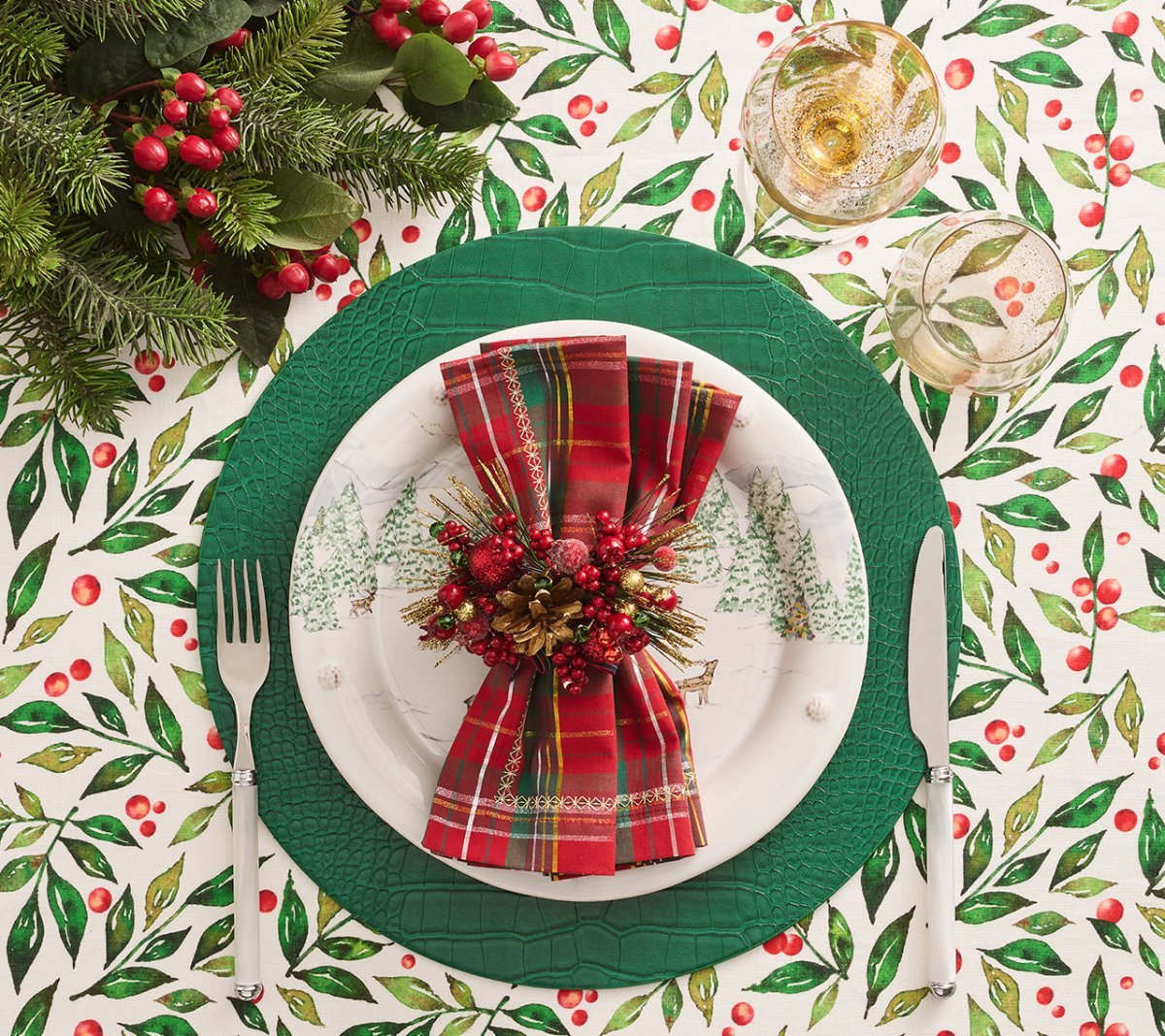 Holiday Threads Napkin in Red, Green & Gold, Set of 4 Kim Seybert Red/Green/Gold 21"L x 21"W x 0.1"H - Set of 4 at FIG LINENS AND HOME 4