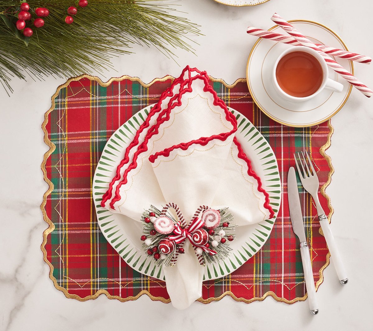 Lifestyle of Christmas Table - Holiday Threads Placemats in Red, Green & Gold by Kim Seybert 3