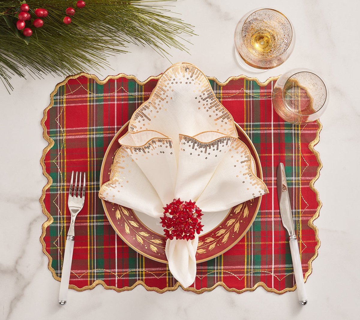 Lifestyle of Christmas Table - Holiday Threads Placemats in Red, Green & Gold by Kim Seybert 5