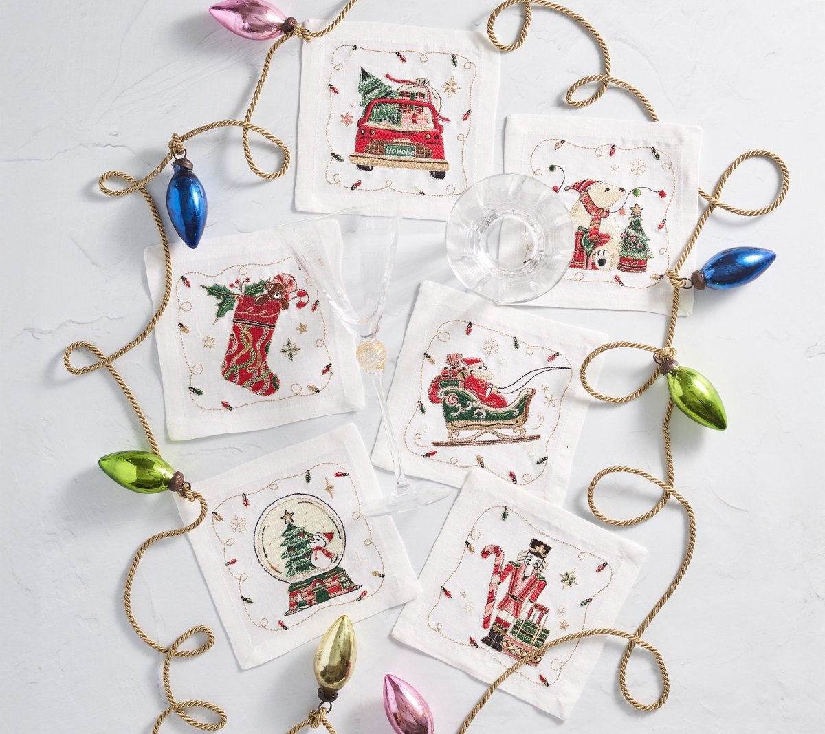 Holly Jolly Cocktail Napkin Set of 6 in a Gift Box Kim Seybert at Fig Linens and Home