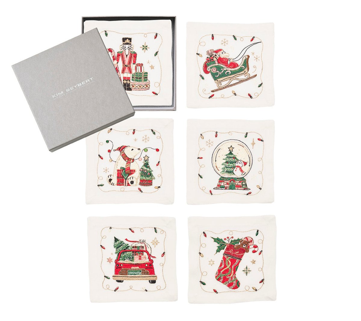 Holly Jolly Cocktail Napkin Set of 6 in a Gift Box Kim Seybert - Fig Linens and Home