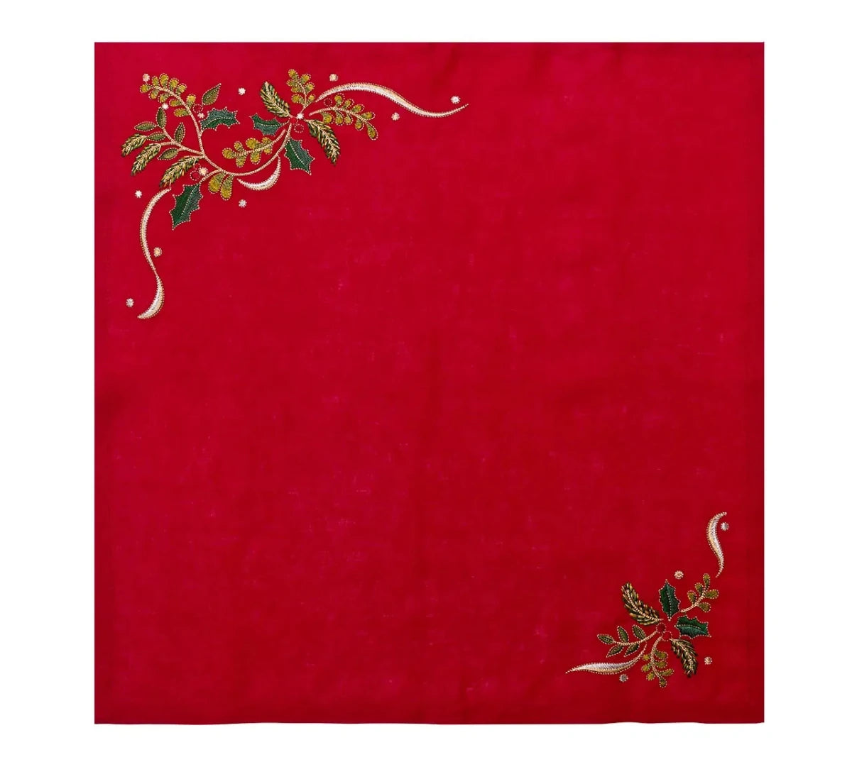 Holly Ribbon Red/Green/Gold Napkin Detail 5 | Kim Seybert at Fig Linens and Home