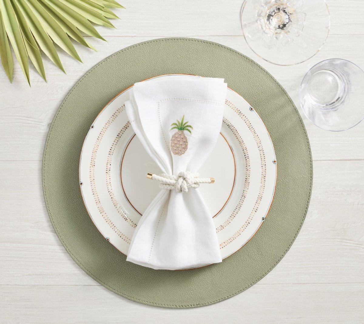 Icons Placemat in Sage & Khaki by Kim Seybert Sage/Khaki Set of 4 Placemats - 15"L x 15"W x 0.1"H at FIG LINENS AND HOME 1