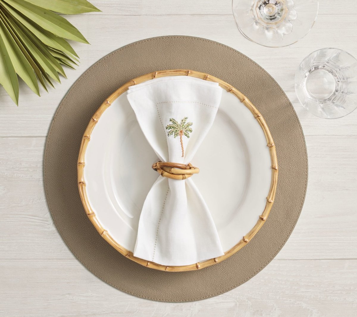 Icons Placemat in Sage & Khaki by Kim Seybert Sage/Khaki Set of 4 Placemats - 15"L x 15"W x 0.1"H at FIG LINENS AND HOME 4
