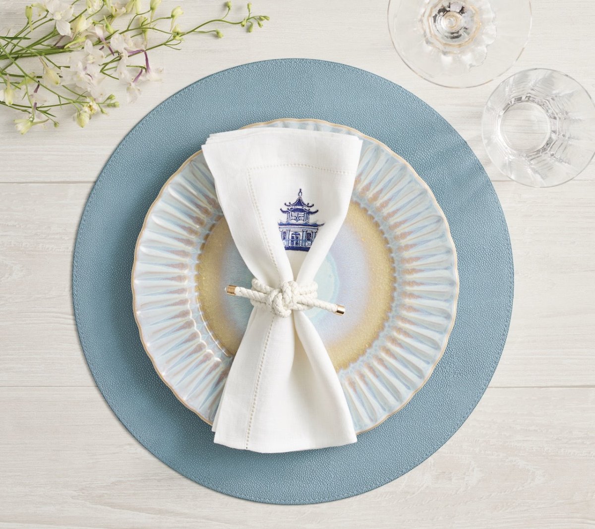 Icons Placemat in Sky & Blue by Kim Seybert Sky/Blue Set of 4 Placemats - 15"L x 15"W x 0.1"H at FIG LINENS AND HOME 3