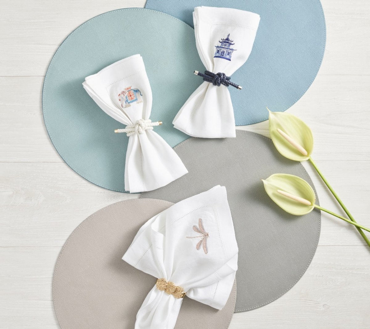 Icons Placemat in Sky & Blue by Kim Seybert Sky/Blue Set of 4 Placemats - 15"L x 15"W x 0.1"H at FIG LINENS AND HOME 2