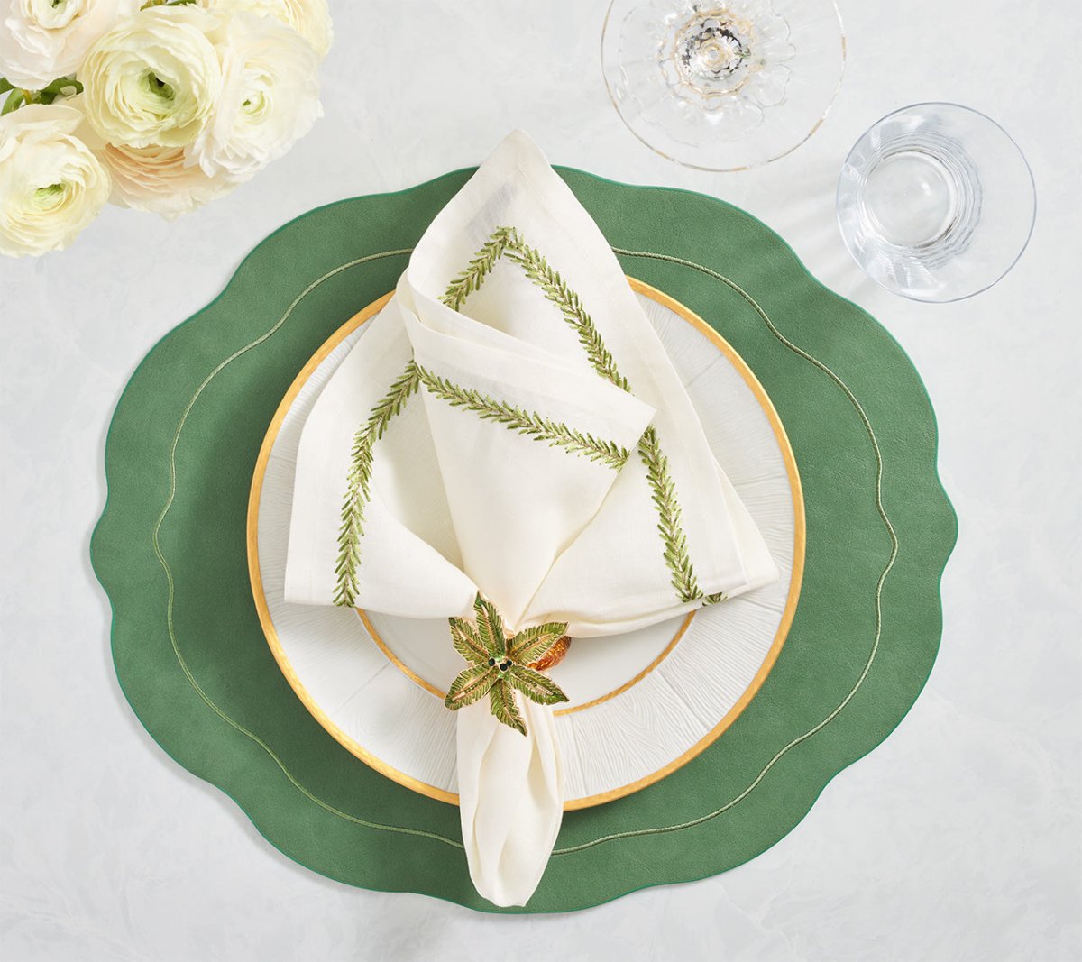 Jardin Green and White Napkin by Kim Seybert - Fig Linens and Home Lifestyle 2