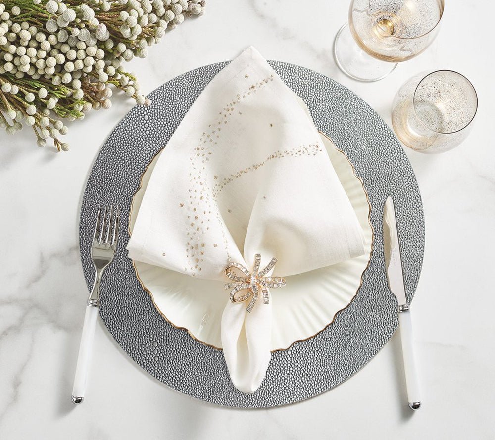 Jeweled Bow Napkin Ring in Gold & Crystal Set of 4 in a Gift Box by Kim Seybert GOLD/CRYSTAL 2.6" L x 2.2" W x 2.2" H Napkin Ring - Set of 4 at FIG LINENS AND HOME 3