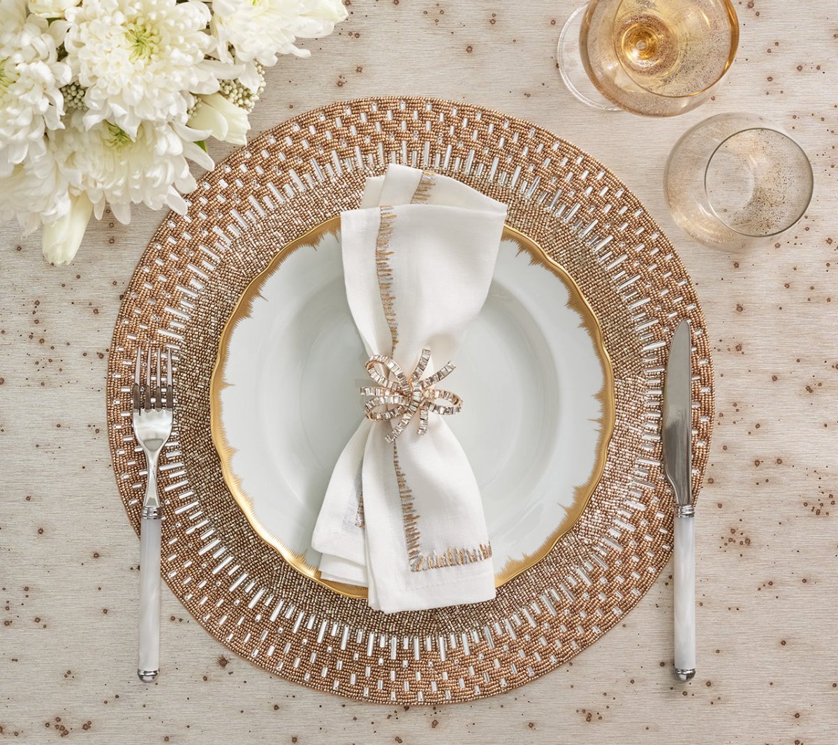 Jeweled Bow Napkin Ring in Gold & Crystal Set of 4 in a Gift Box by Kim Seybert GOLD/CRYSTAL 2.6" L x 2.2" W x 2.2" H Napkin Ring - Set of 4 at FIG LINENS AND HOME 2