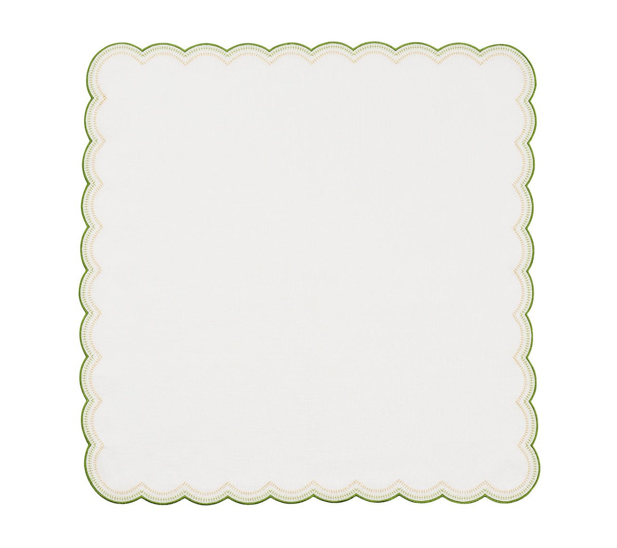 Kim Seybert Lune Napkin in White, Green & Gold - Set of 4 Cloth Napkins Flat at Fig Linens & Home
