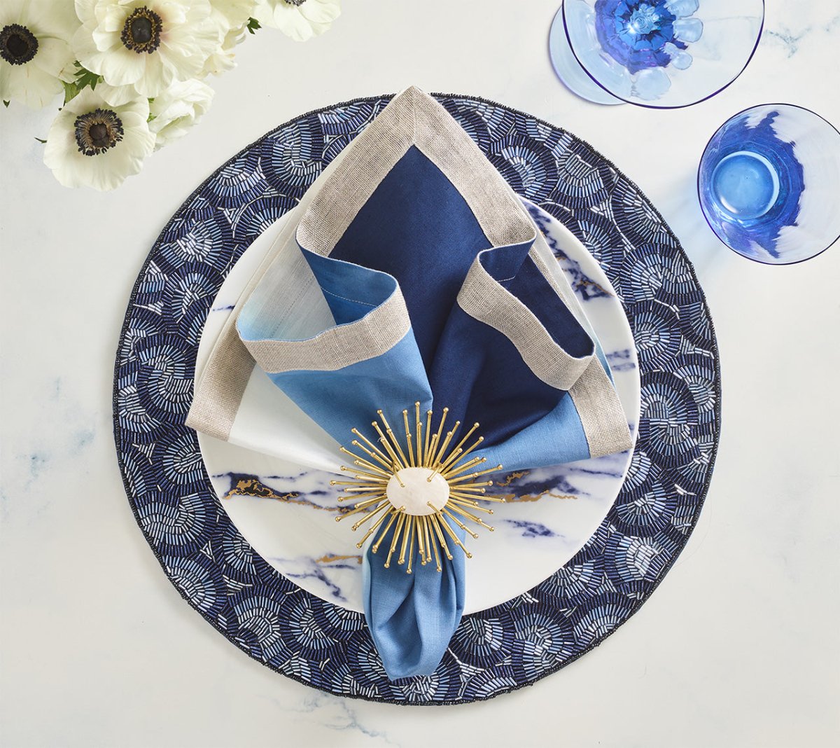 Lune Placemat in Blue, Set of 2 by Kim Seybert Blue 15"L X 15"W X 0.1"H - Set of 2 Placemats at FIG LINENS AND HOME 3