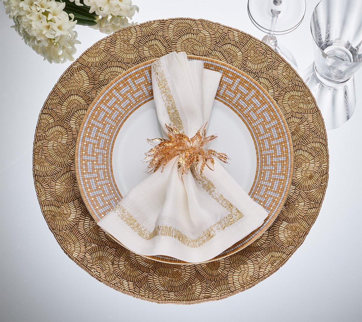 Lune Placemat in Gold, Set of 2 by Kim Seybert Gold 15"L X 15"W X 0.1"H - Set of 2 Placemats at FIG LINENS AND HOME 4