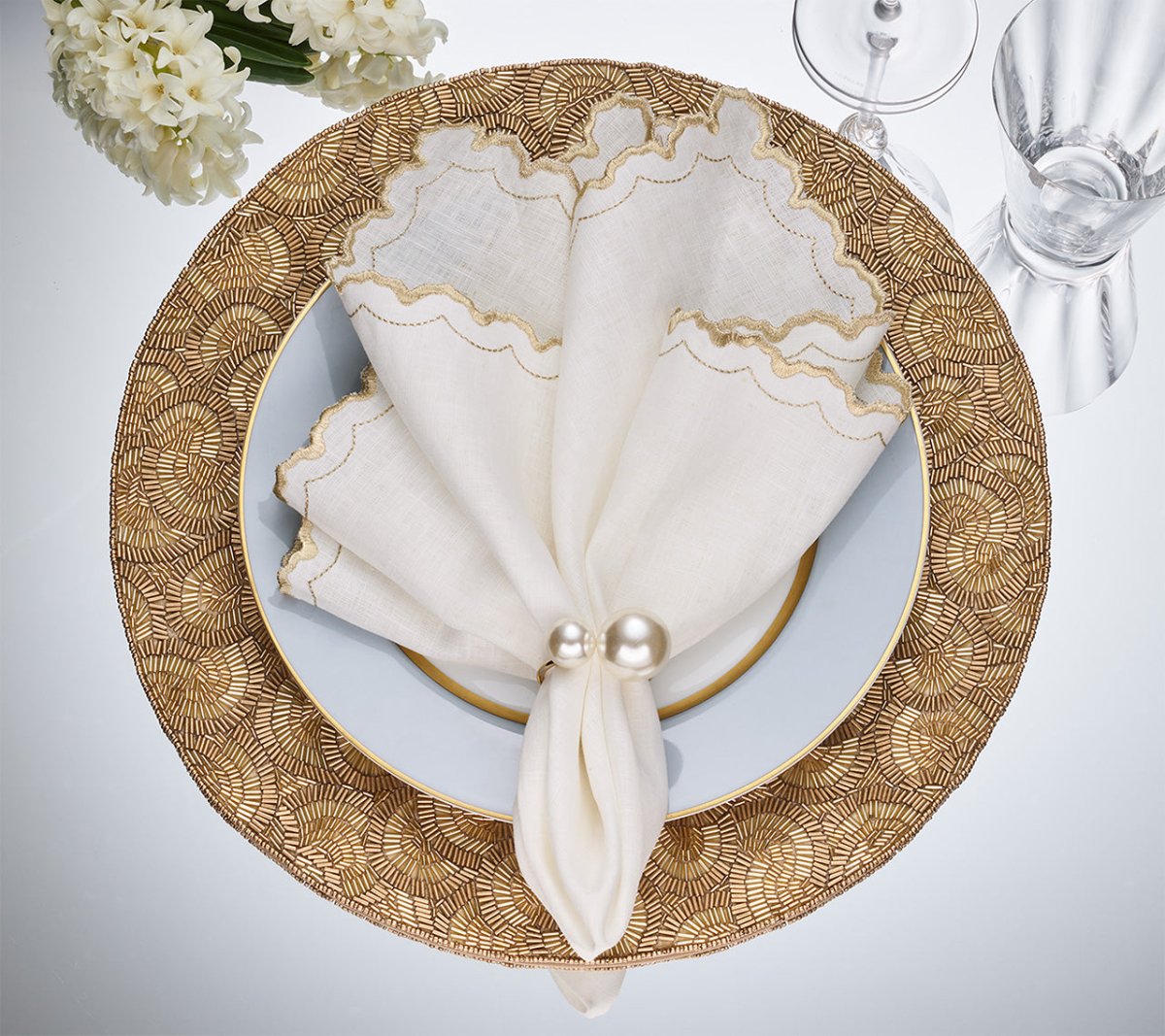 Lune Placemat in Gold, Set of 2 by Kim Seybert Gold 15"L X 15"W X 0.1"H - Set of 2 Placemats at FIG LINENS AND HOME 3