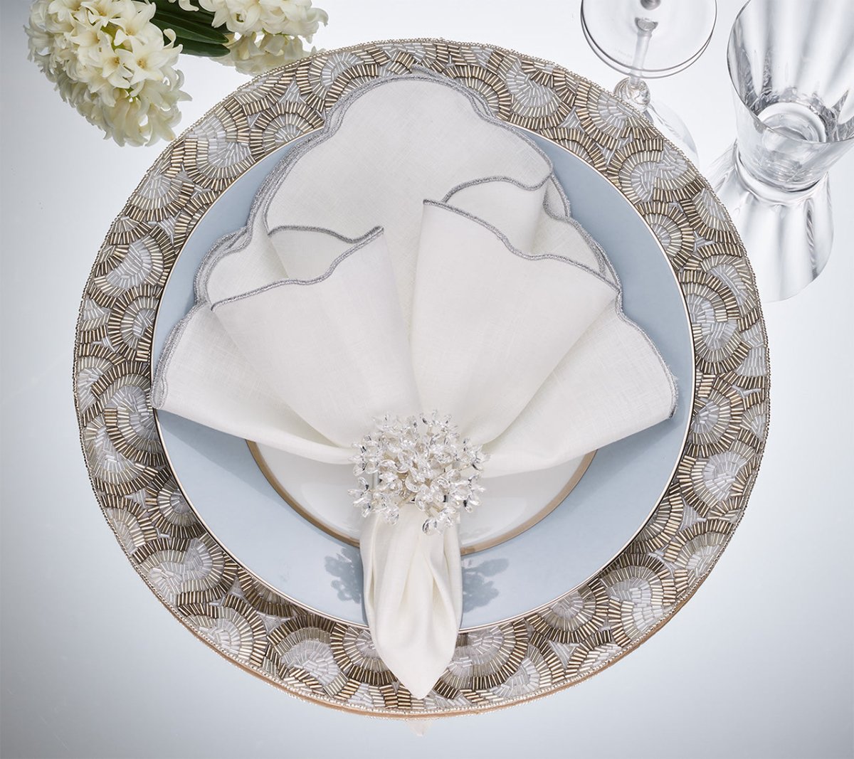 Lune Placemat in Silver, Set of 2 by Kim Seybert Silver 15"L X 15"W X 0.1"H - Set of 2 Placemats at FIG LINENS AND HOME 2