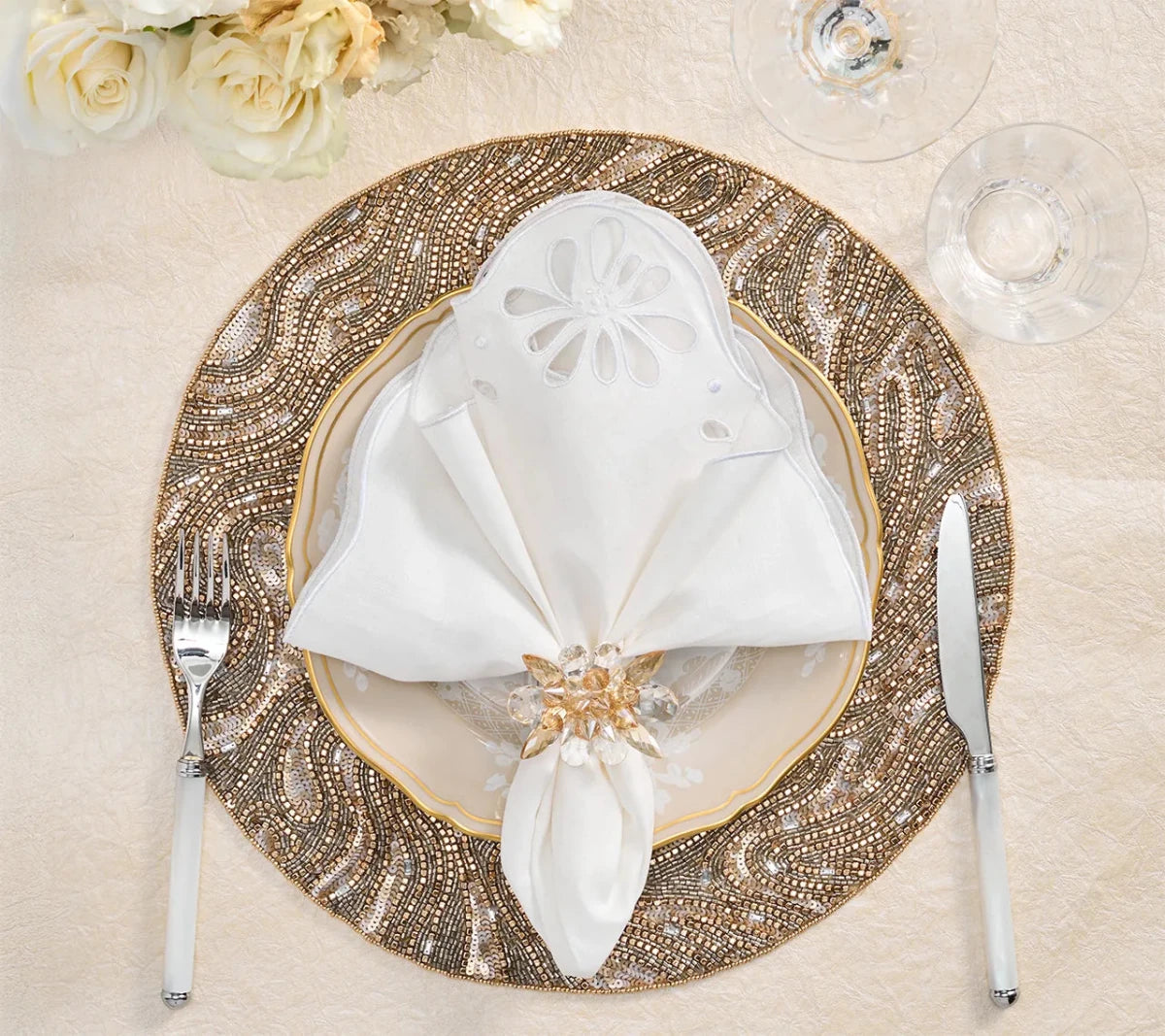 Luster Gold/Silver Placemat Detail 6 | Kim Seybert at Fig Linens and Home