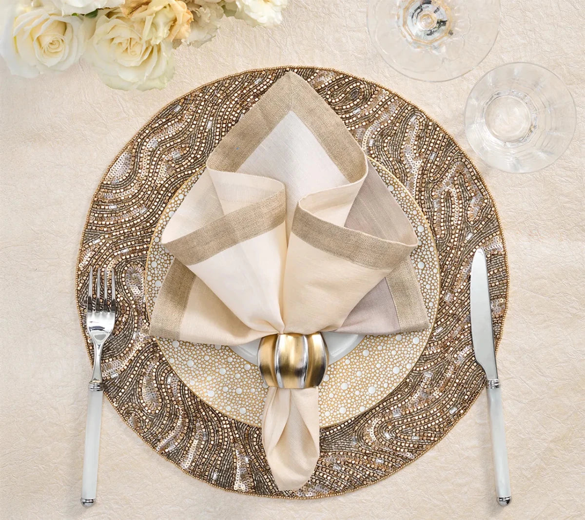 Luster Gold/Silver Placemat Detail 3 | Kim Seybert at Fig Linens and Home
