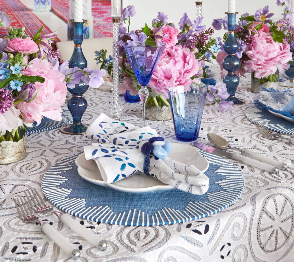 Malta Napkin in White & Blue by Kim Seybert at Fig Linens and Home 5