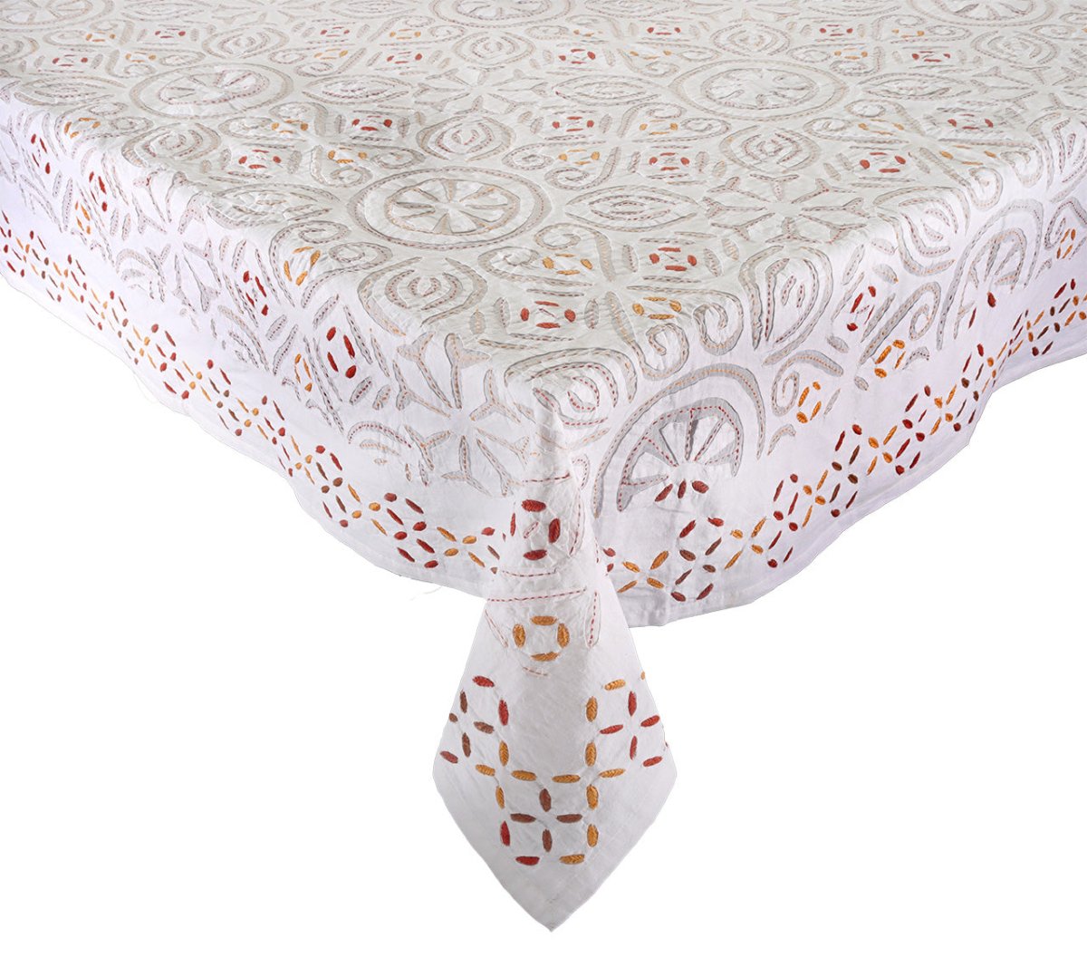 Malta Tablecloth in White & Brown by Kim Seybert 2