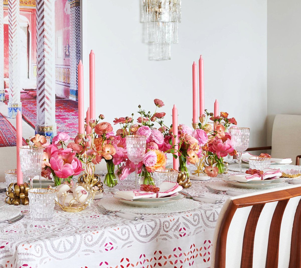 Malta Tablecloth in White, Pink & Orange by Kim Seybert at Fig Linens and Home 2