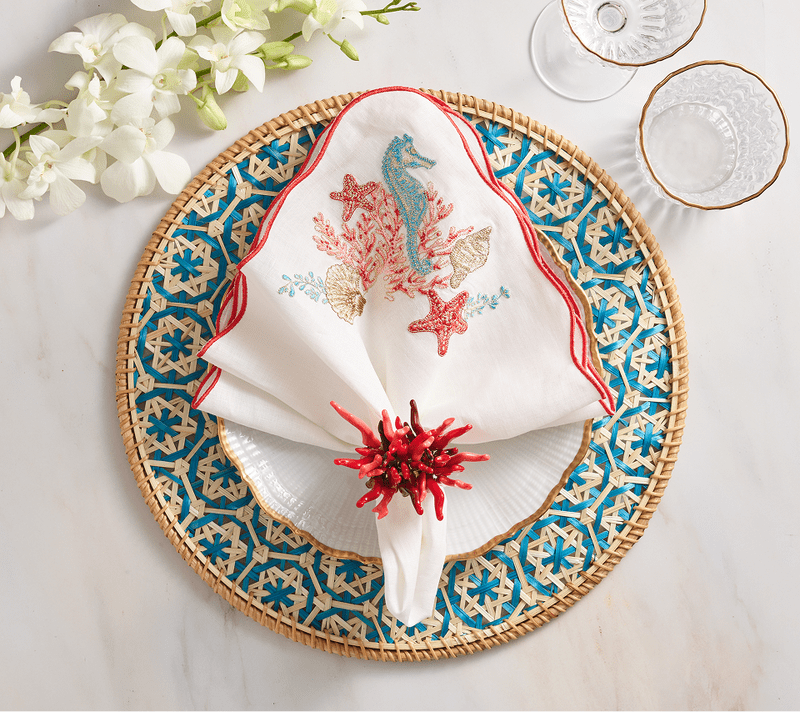 Marina Napkin in White & Multi Set of 4 by Kim Seybert at Fig Linens and Home - 3