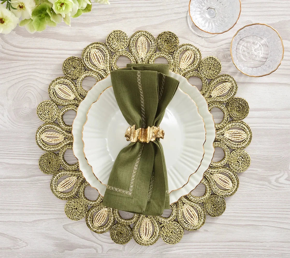 Marisol Ivory/Sage Placemat Detail 5 | Kim Seybert at Fig Linens and Home