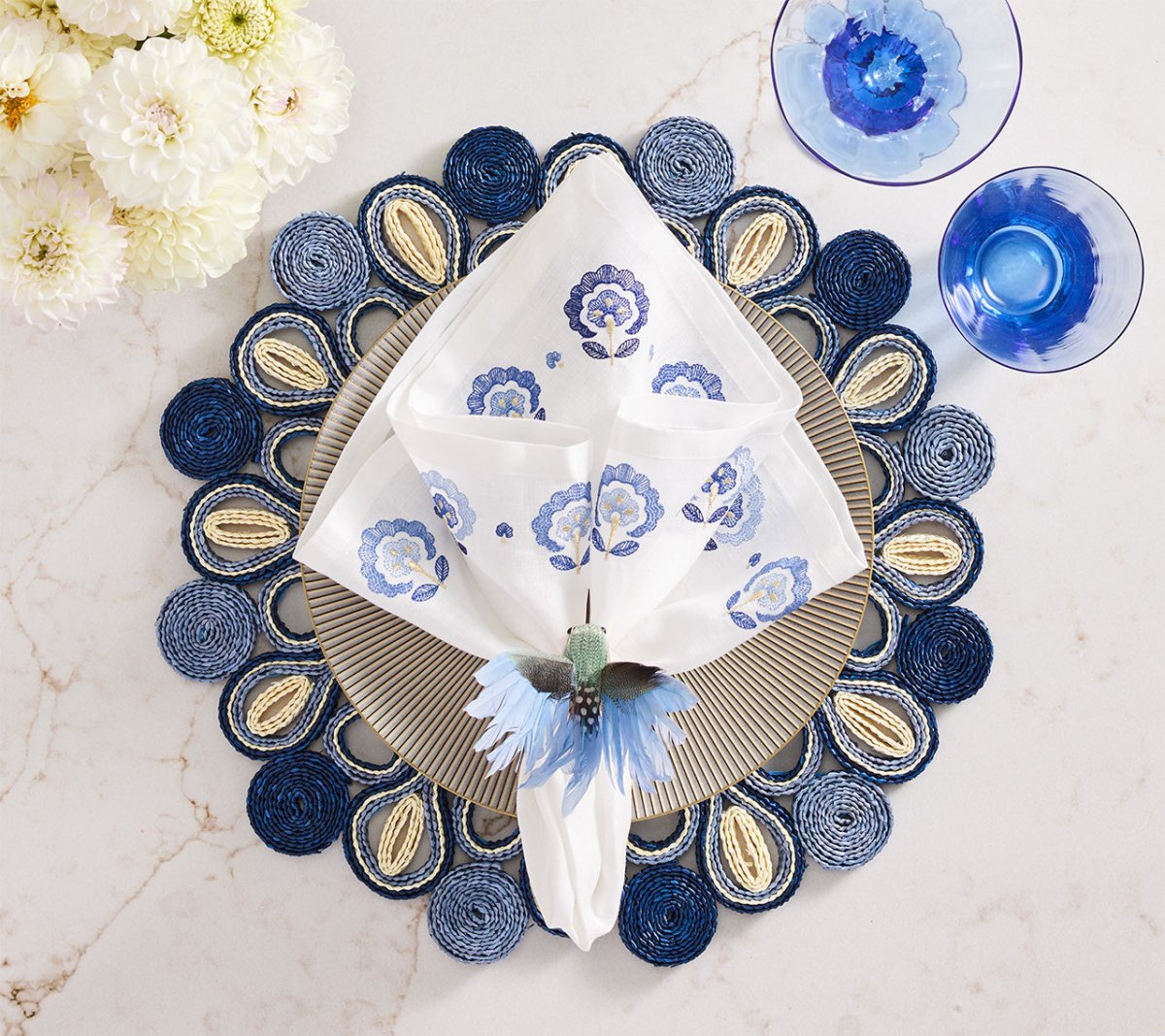 Marisol Placemat in Navy & Blue Set of 4 by Kim Seybert - Lifestyle at Fig Linens and Home 4