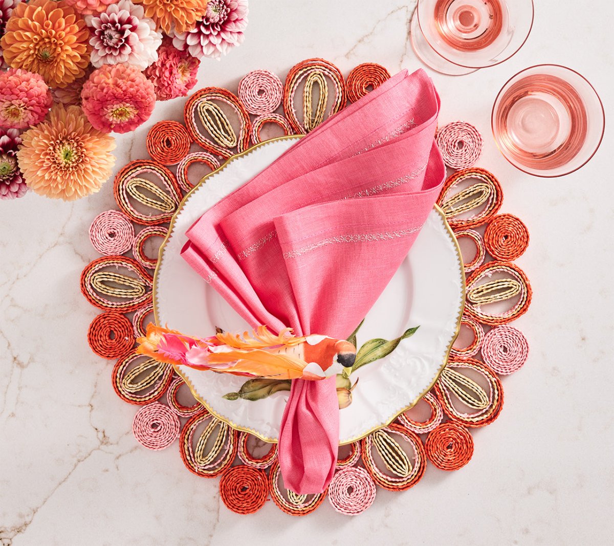 Marisol Placemat in Pink & Orange | Kim Seybert Placemats at Fig Linens and Home - Lifestyle 3