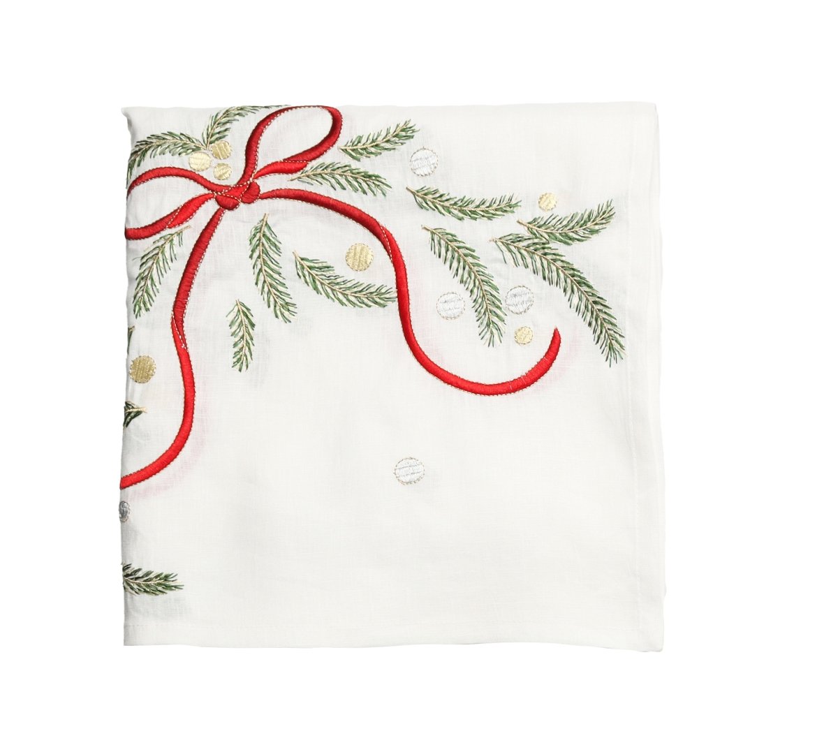 Merry and Bright Tablecloth in White, Red & Green Kim Seybert - Folded