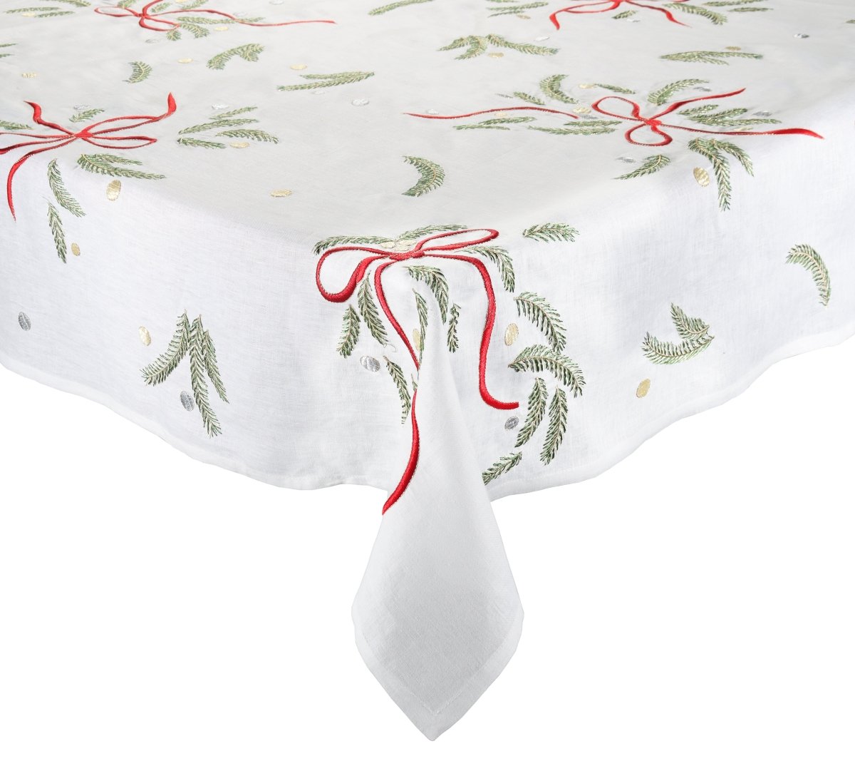 Merry and Bright Tablecloth in White, Red & Green Kim Seybert
