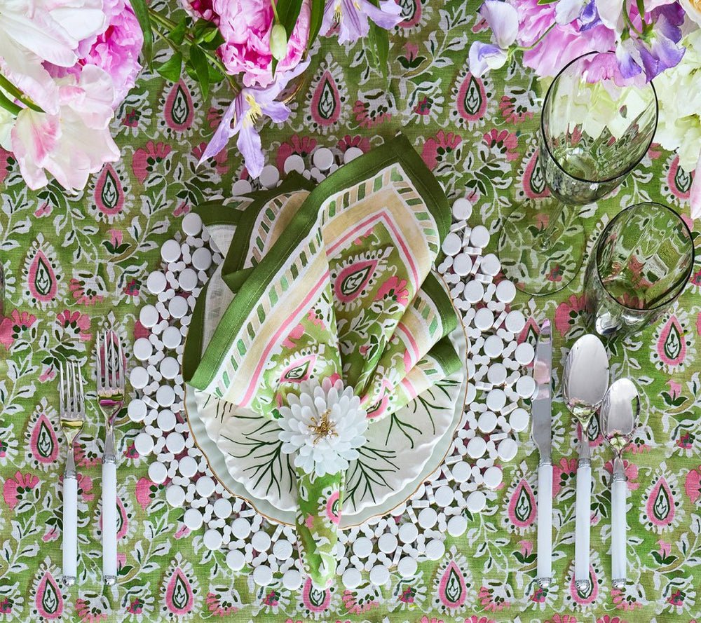 Mira Napkin in Green & Pink by Kim Seybert at Fig Linens and Home - Lifestyle 3
