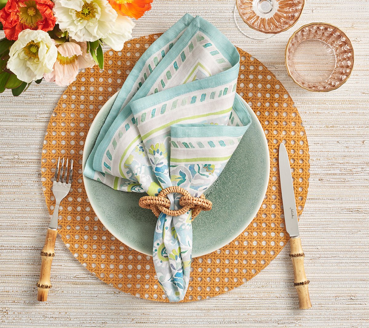 Mira Napkins in Seafoam & Green Set of 4 by Kim Seybert at Fig Linens and Home - Lifestyle 4