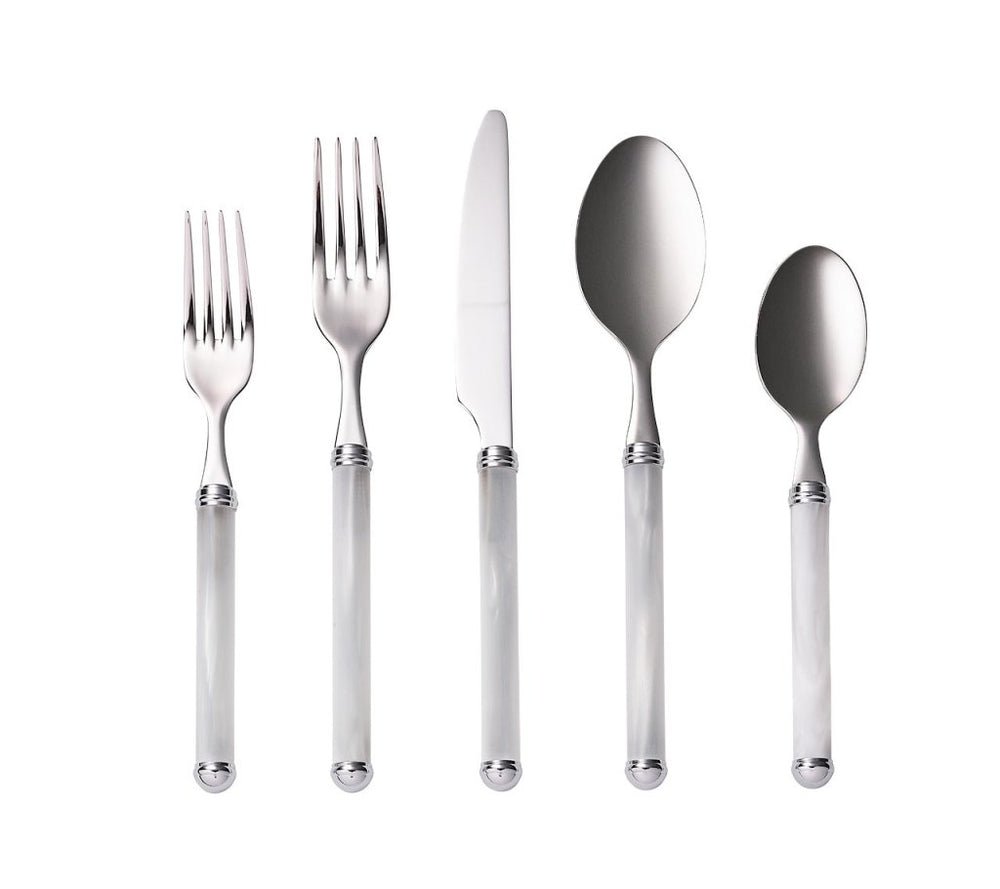 Mirage 5-Piece Place Setting in White & Silver by Kim Seybert at Fig Linens and Home - View 1