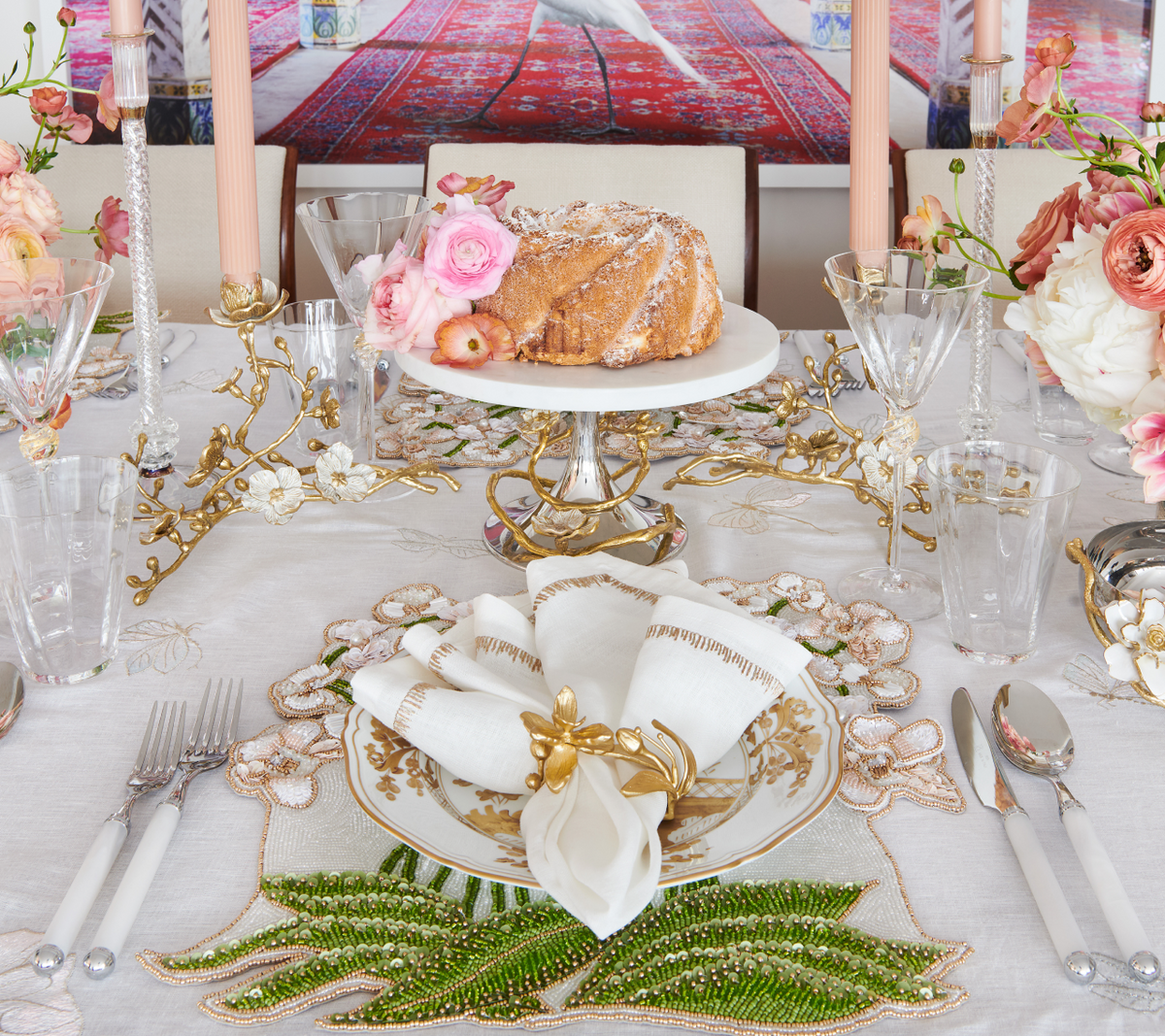 Mirage 5-Piece Place Setting in White & Silver by Kim Seybert at Fig Linens and Home - View 3