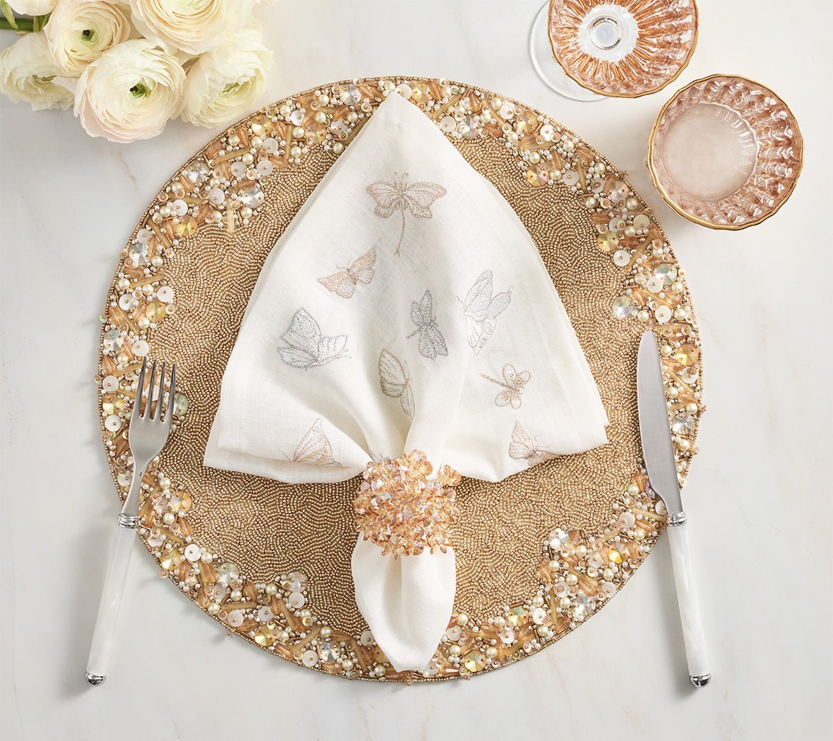 Monarch Garden in White & Iridescent by Kim Seybert - Lifestyle at Fig Linens and Home