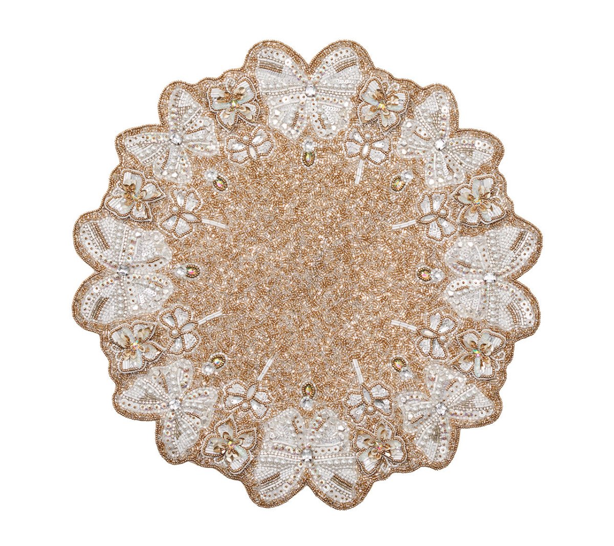 Monarch Placemat in Champagne & Crystal Set of 2 by Kim Seybert at Fig Linens and Home - 1