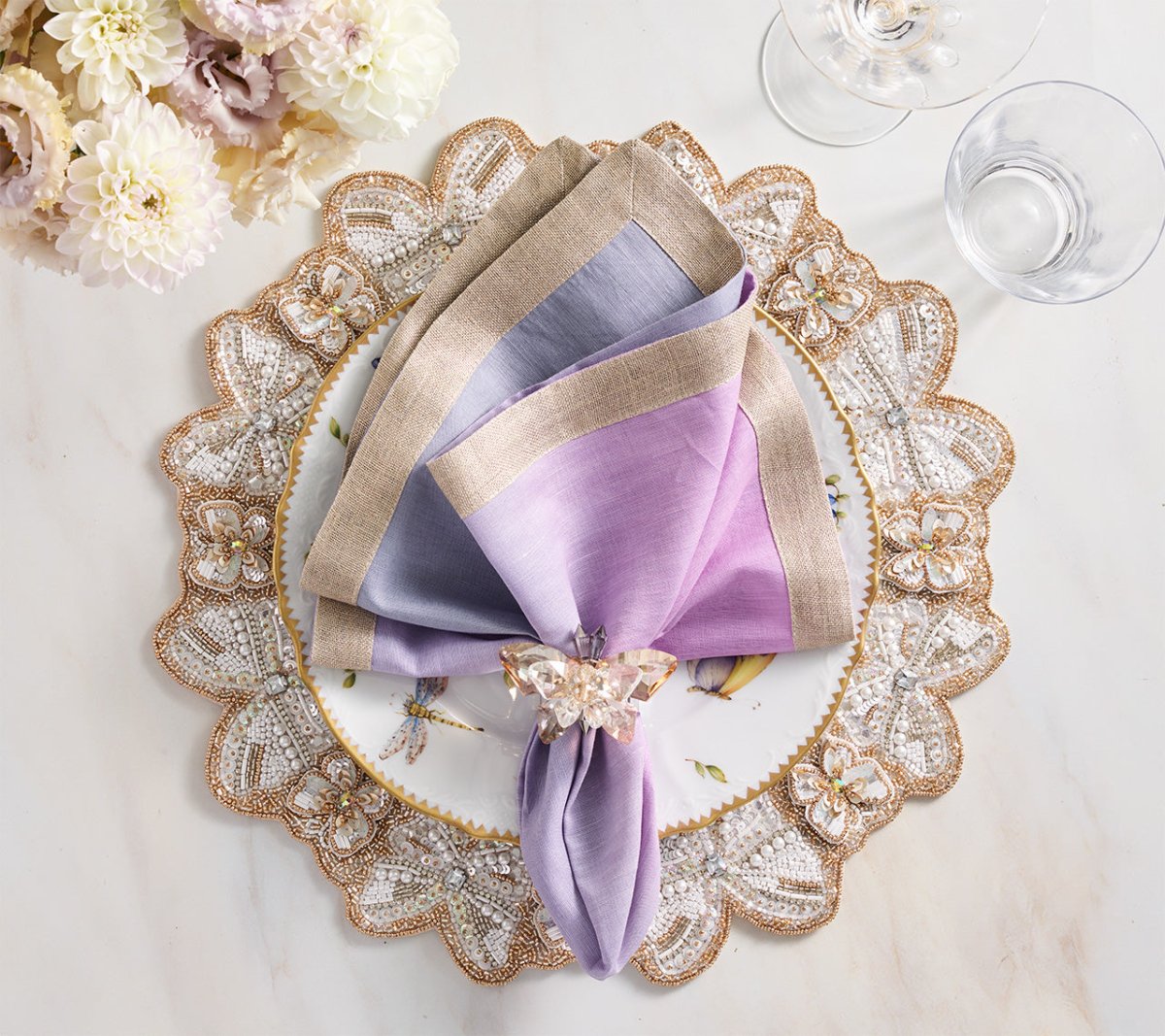 Monarch Placemat in Champagne & Crystal Set of 2 by Kim Seybert at Fig Linens and Home - 4