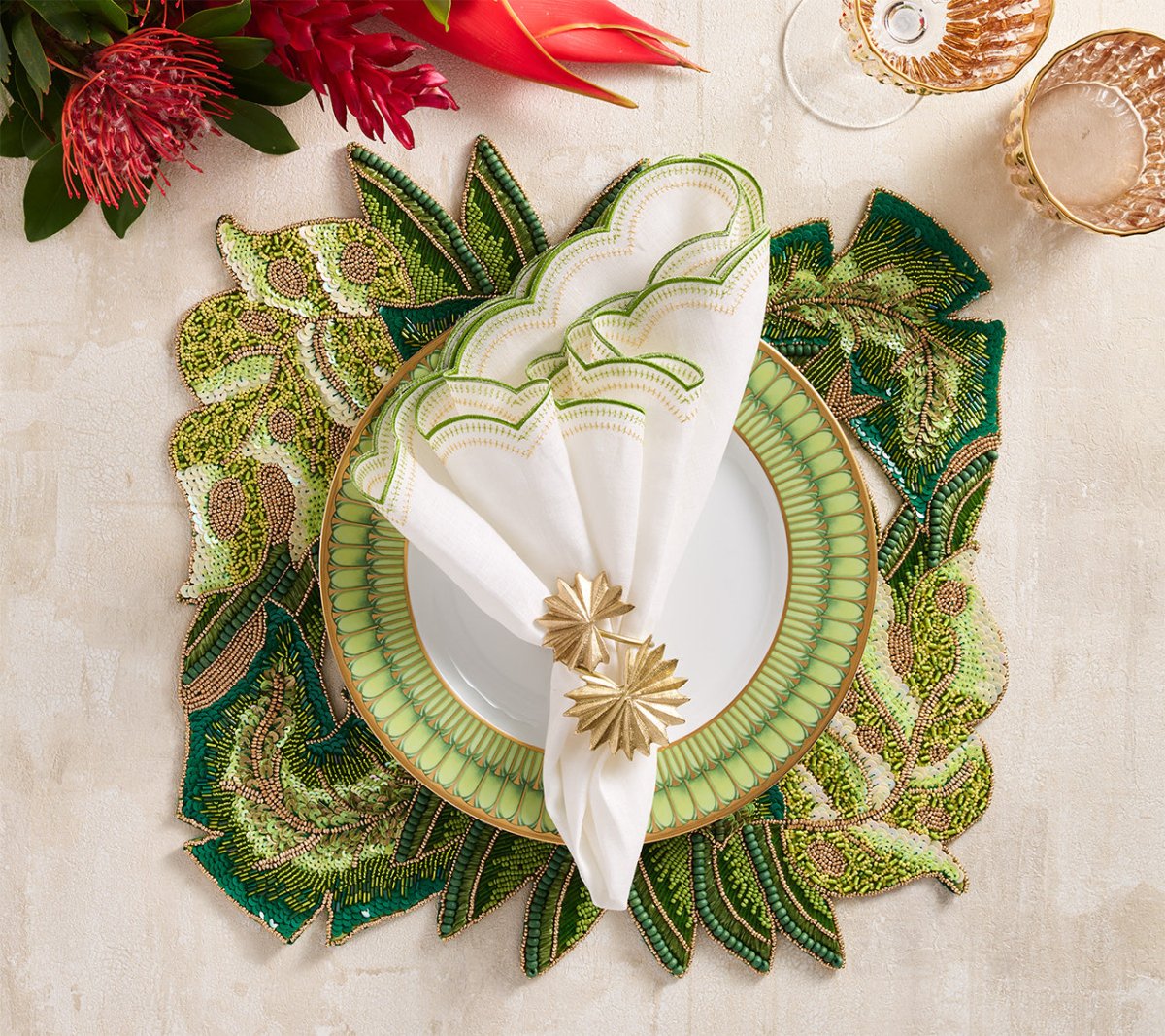 Palmera Napkin Ring in Gold | Kim Seybert Tropical Napkin Rings at Fig Linens and Home 4
