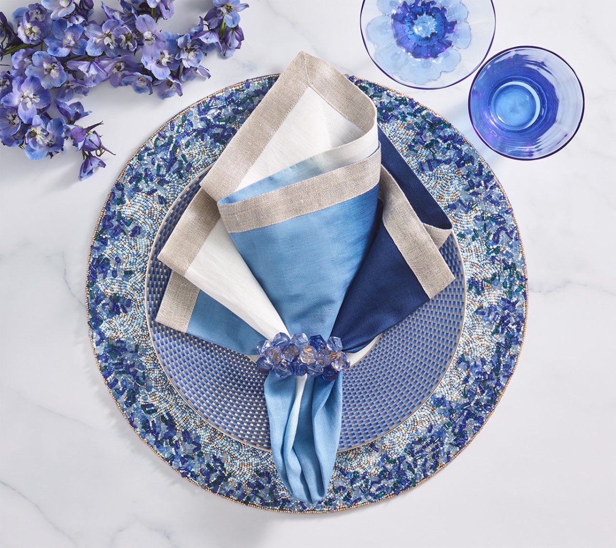Pop Rocks Napkin Ring in Navy & Blue by Kim Seybert at Fig Linens and Home - Lifestyle 1
