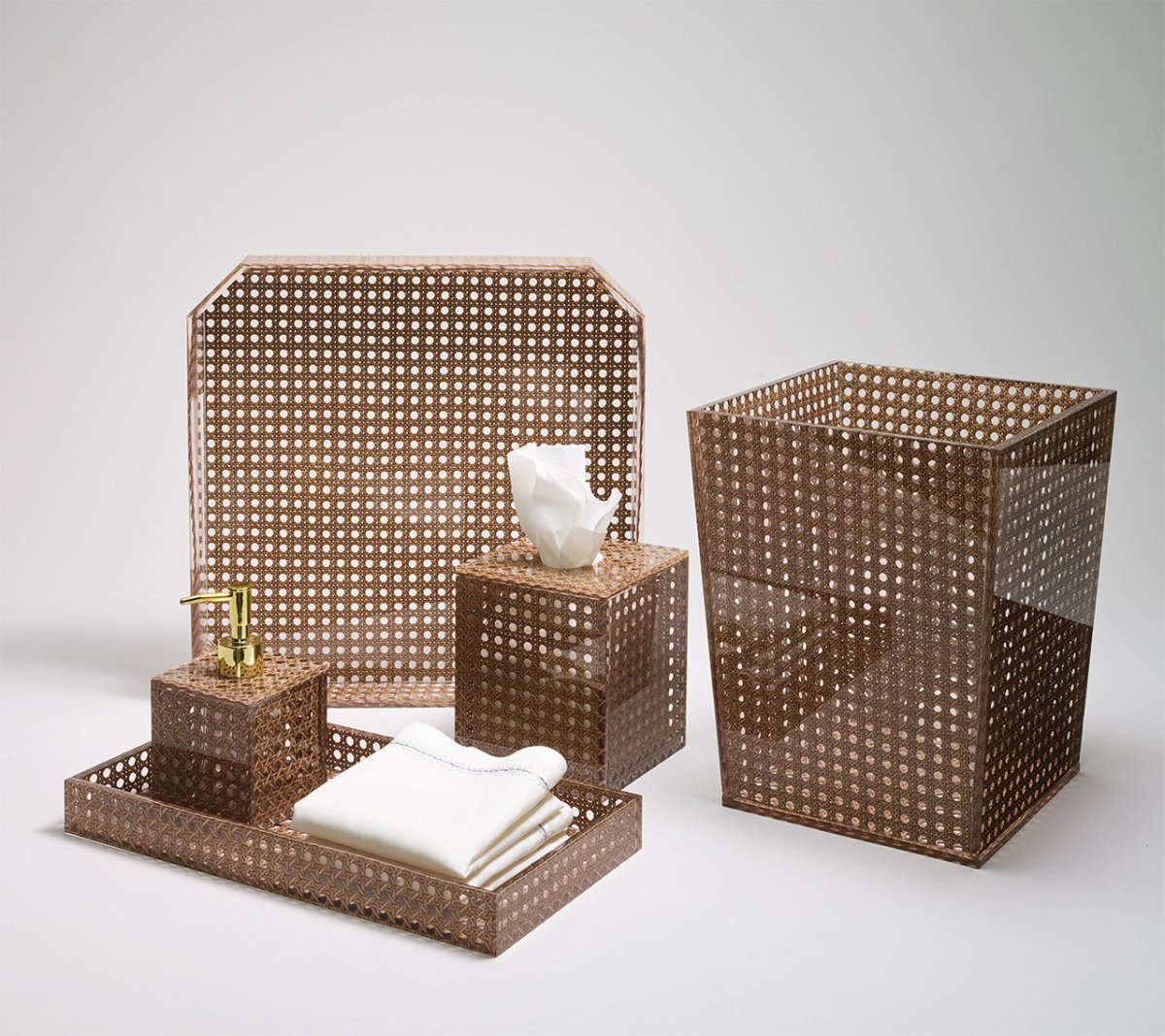 Reed Waste Basket in Brown Kim Seybert Brown 9.5"L x 9.5"W x 11.75"H at FIG LINENS AND HOME 2