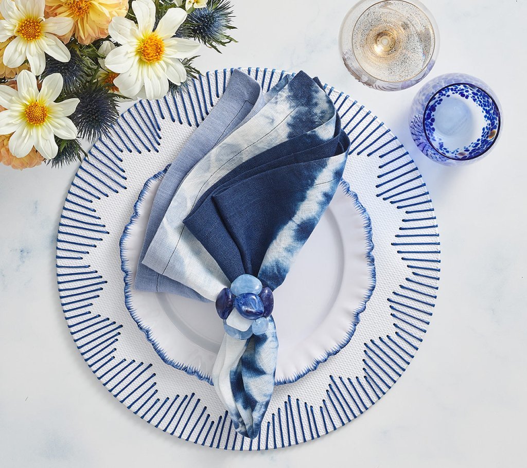 Sea Stone Napkin Ring in Navy Set of 4 by Kim Seybert at Fig Linens and Home - Lifestyle 3